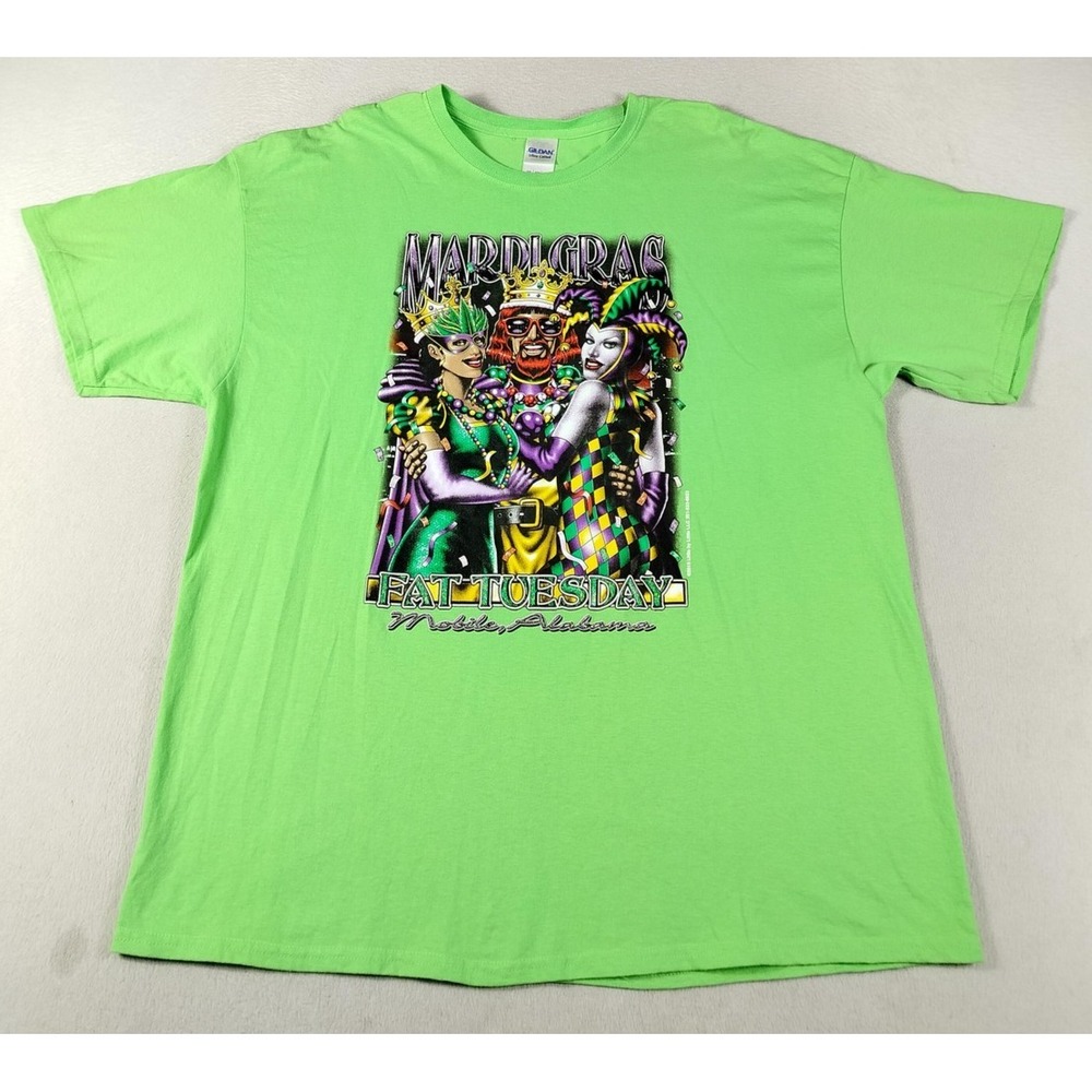 Gildan Shirt Mens 2XL Green Mardi Gras Fat Tuesday Mobile Alabama Graphic Tee